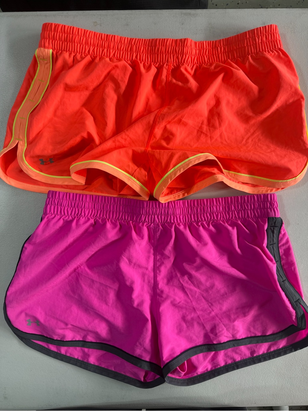 Under Armour Women's Neon Orange And Hot Pink Athletic Shorts Duo